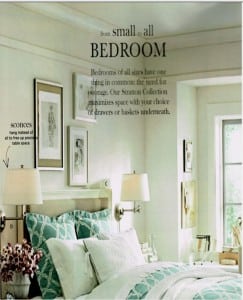 [Click to enlarge] Pottery Barn uses half of a two-page spread (usually the left) to set a receptive mood for all descriptions that follow. Pre-generating an attitude is 21st century catalog copywriting at its sharpest. 