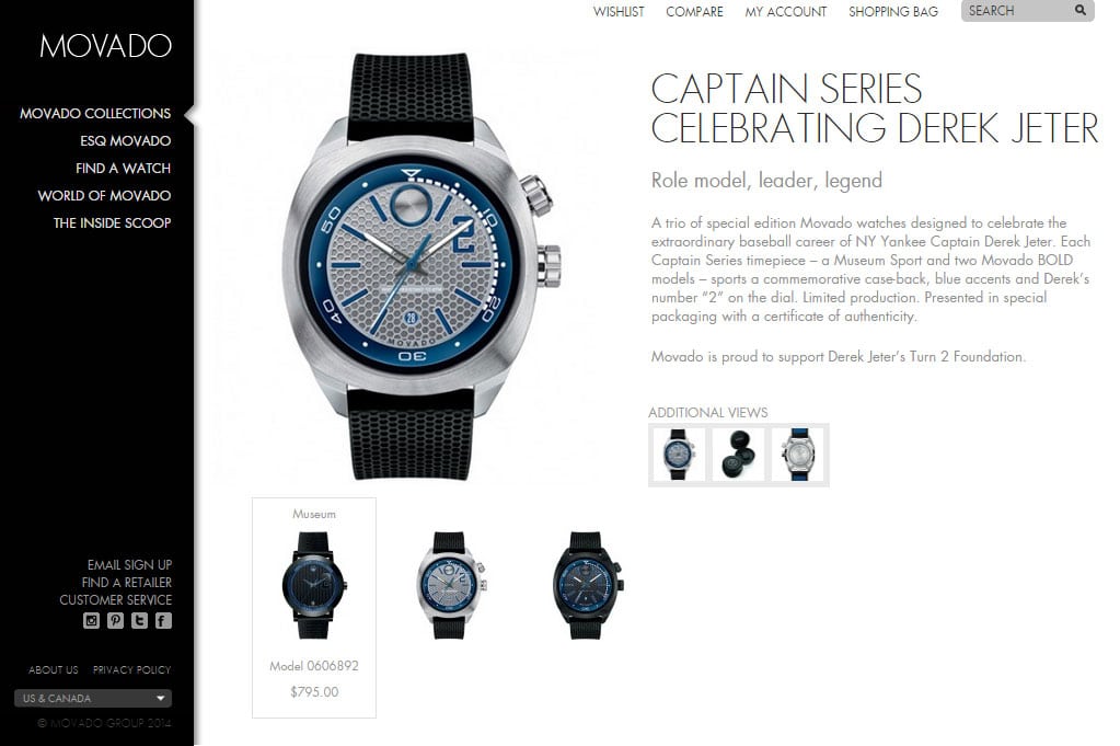 Movado is commemorating Jeter with the Derek Jeter Captain Series Collectio...