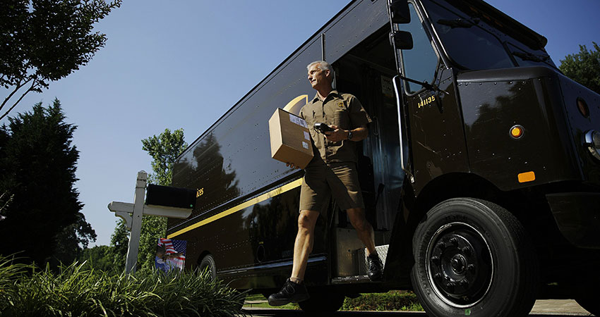 UPS driver steps off stepvan feature